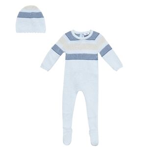 Little Fragile Blue & Cream Striped SweaterKnit 2pc Onesie Set Hat 3M Beautiful
